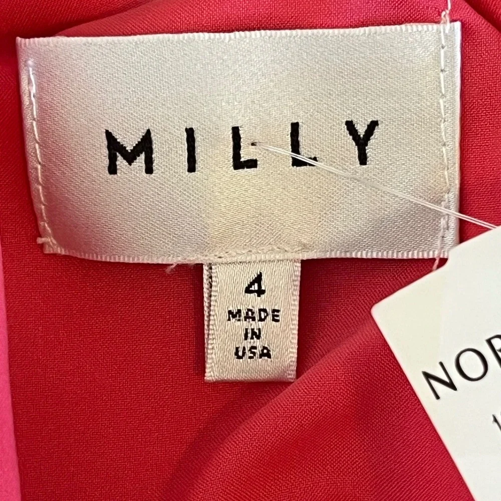 Milly Silk Blend Shift Dress‎ Coral Bell Sleeve Mini Size 4 NWT